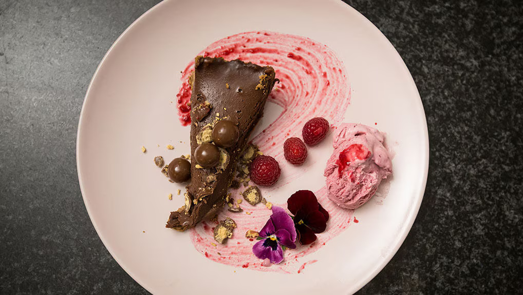 Lindt Chocolate Tart with homemade Raspberry Ice Cream